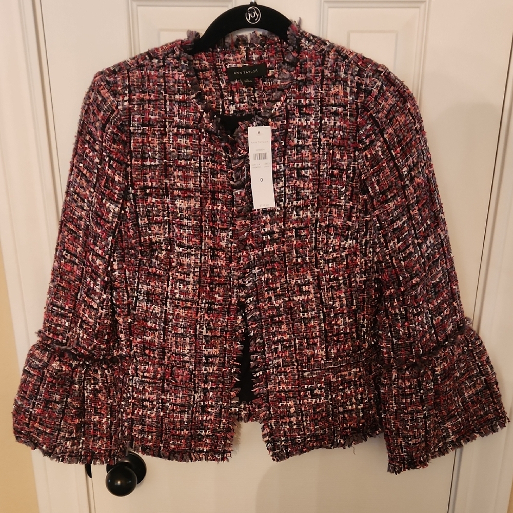 Ann Taylor Classic Red, Pink, And Grey Tweed Blazer, NWT, Sz 0